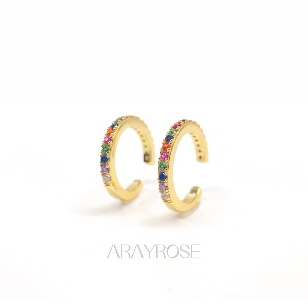 New Rainbow Conch Cuff, Ear Cuff No Piercing, Gold Ear Wrap, 18k Gold 925 Silver - Picture 7 of 10